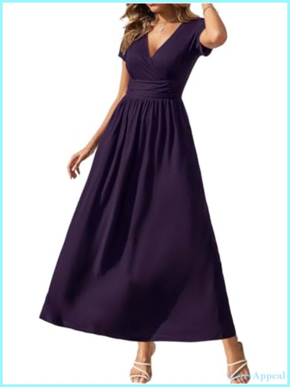 Wrap Midi Dress with Pockets - Short Sleeve V-Neck Flowy Summer